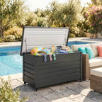 Outsunny 350L Metal Storage Box with Lockable Lid, Wheels, Side Handles, Grey