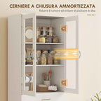 HOMCOM Kitchen Sideboard with 2 Cabinets and a Drawer, Adjustable Shelves and Glass Doors, 60x35x180 cm, White