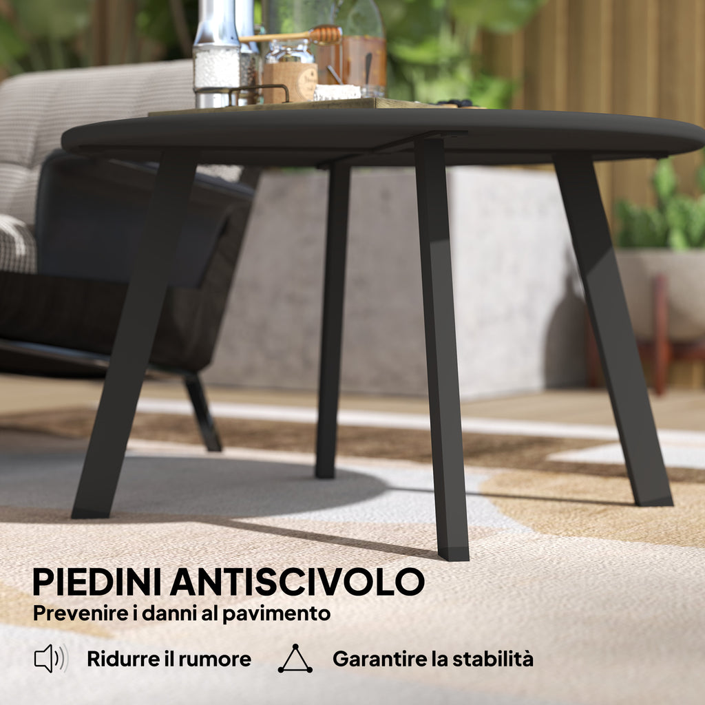 Round Garden Coffee Table in Industrial Style with Non-Slip Feet, in Metal, Ø70x42 cm, Black
