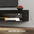 Wall Mounted TV Stand for up to 75" with 16 Color LED Lights and Remote Control, 180x40x30cm, Black