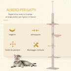 Multi-Level Ceiling Cat Tree with Hammock and Adjustable Height, 40x34x230-260cm, Beige