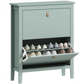 Slim Shoe Rack 2 Drawers for 14 Pairs of Shoes Size EU44 and Adjustable Shelves, 80x24x95.5cm, Green