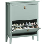 Slim Shoe Rack 2 Drawers for 14 Pairs of Shoes Size EU44 and Adjustable Shelves, 80x24x95.5cm, Green