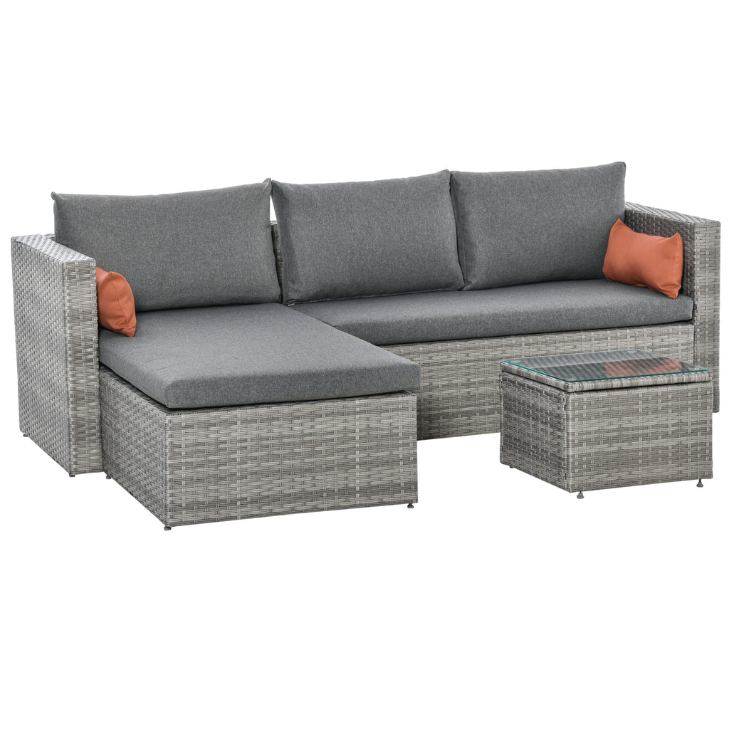 3-Piece PE Rattan Garden Furniture Set with 2 Sofas and Coffee Table, Grey