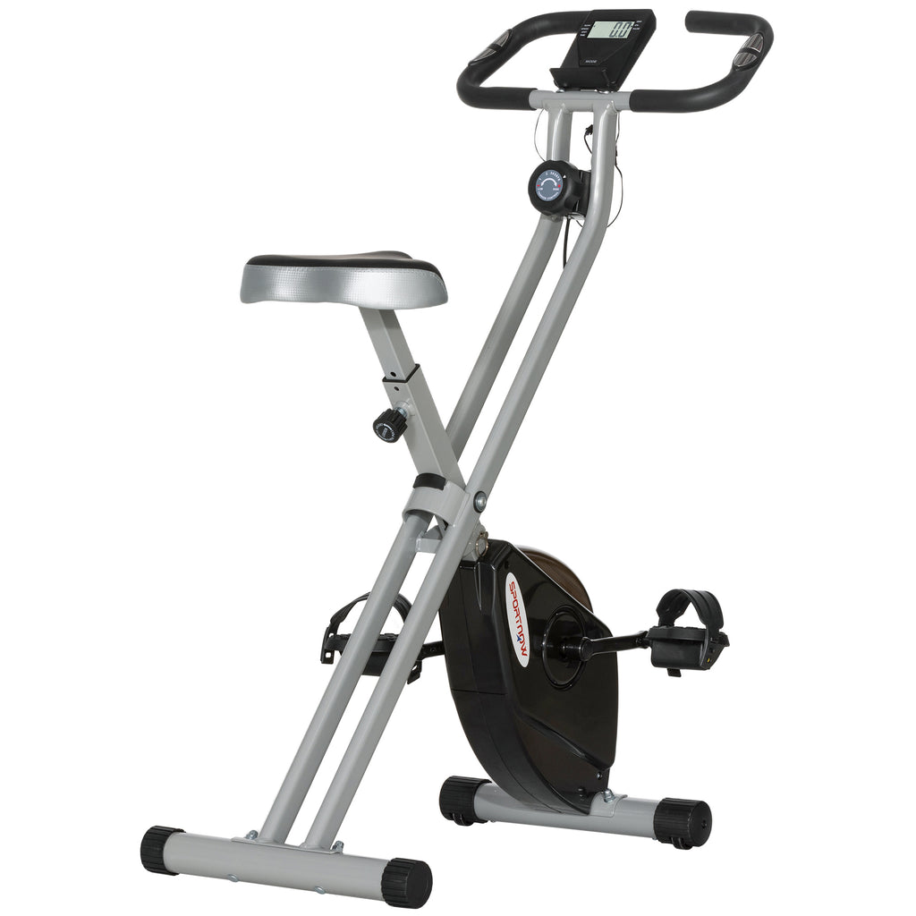 8-Level Magnetic Folding Exercise Bike with LCD Display, Wheels and Adjustable Seat, Grey and Black