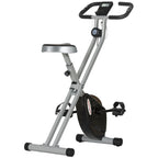 8-Level Magnetic Folding Exercise Bike with LCD Display, Wheels and Adjustable Seat, Grey and Black