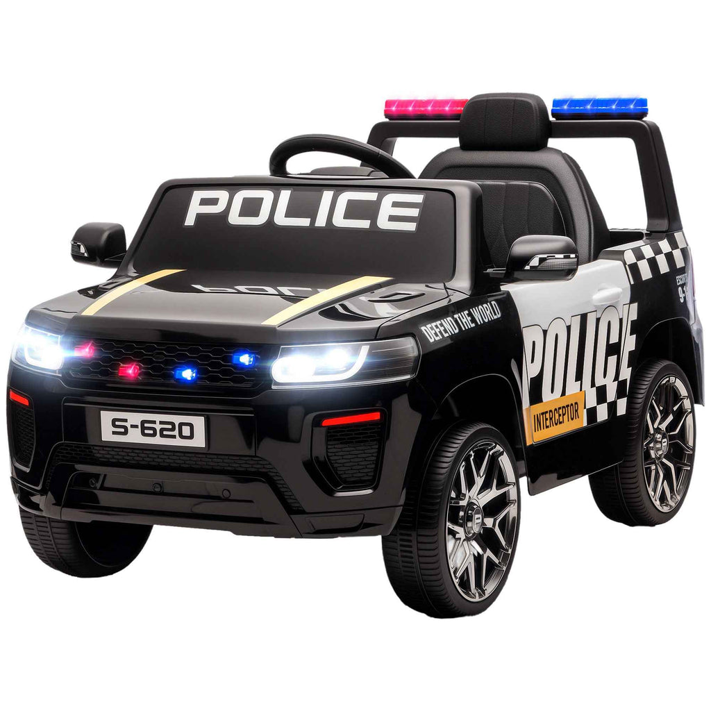 Kids Electric Police Car with Remote Control Dual Motors Siren 4-Wheel Suspension and Headlights Black