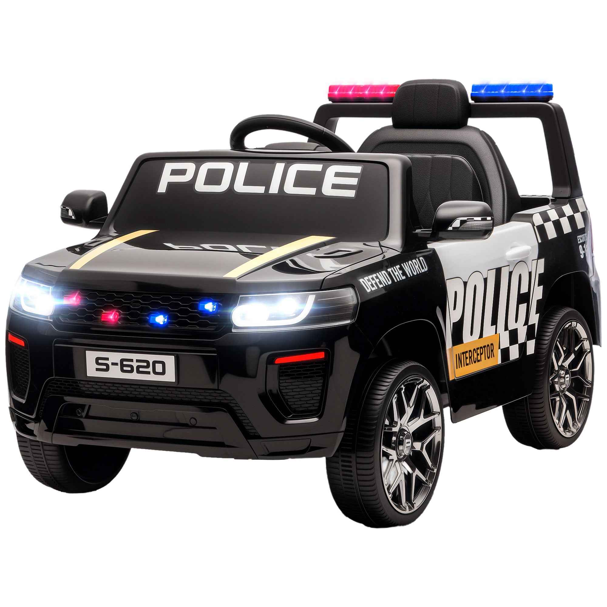 Kids Electric Police Car with Remote Control Dual Motors Siren 4-Wheel Suspension and Headlights Black