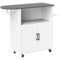 Mobile Ironing Board with 2-Door Cabinet and Open Space, 125x43.5x102.5 cm, White