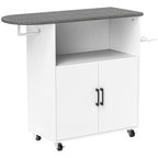 Mobile Ironing Board with 2-Door Cabinet and Open Space, 125x43.5x102.5 cm, White