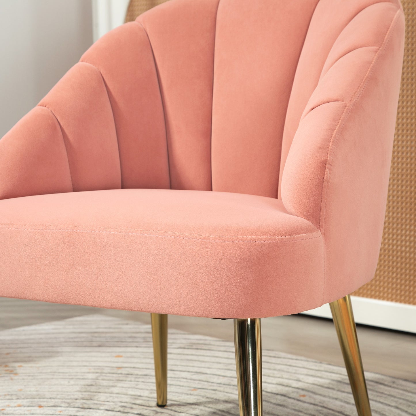 Art Deco Style Shell Living Room Armchair, Velvet and Steel, 63x65x84 cm, Pink