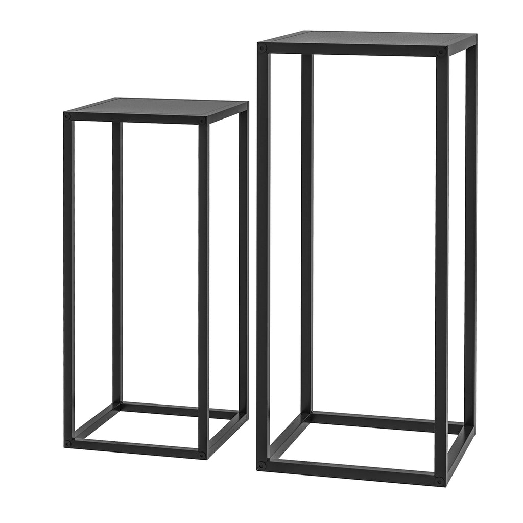 Plant Stand Table Set of 2 in Steel for Indoor and Outdoor Use, 25x25x58.5 cm and 31x31x65 cm, Black