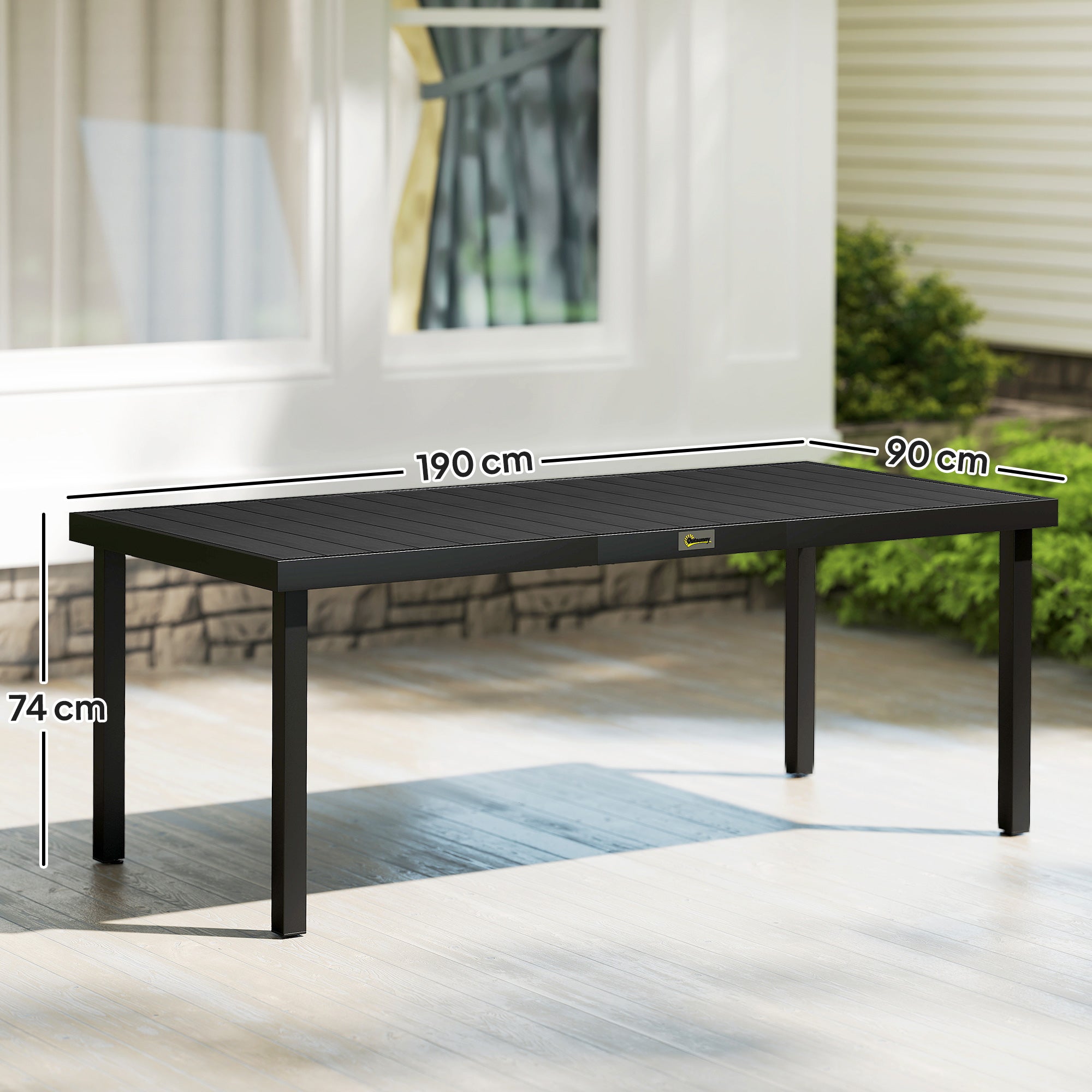 8-Seater Aluminum and Plastic Garden Dining Table, Black