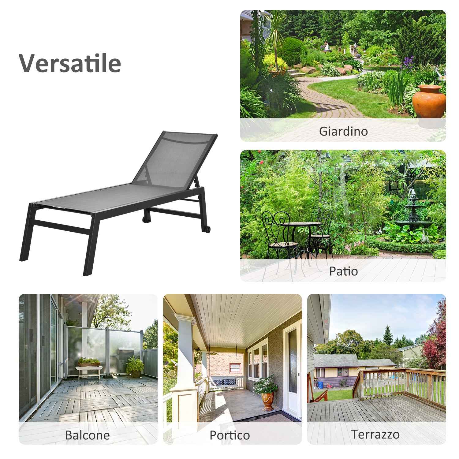 Outsunny Aluminum Sun Lounger Garden Lounger Gray and Black