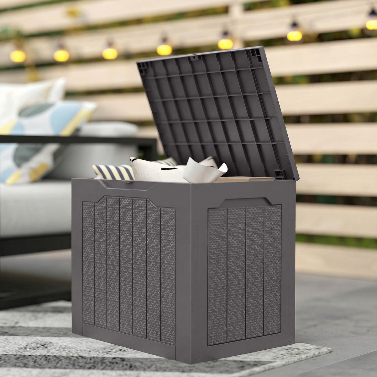 Outsunny Garden Storage Chest with Handles, Waterproof Tool Container, 56x41x50 cm, Brown