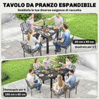 Outsunny Extendable Slatted Garden Table for 4-6 People, Aluminum, 80-160x80x75 cm, Black