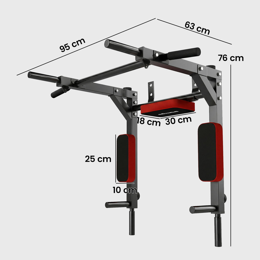 SPORTNOW 2-in-1 Wall Station, Pull-Ups and Dips, 200 kg, Red