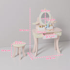 2-in-1 Wooden Dressing Table and Stool Set for Kids with 7 Accessories Included, Pink