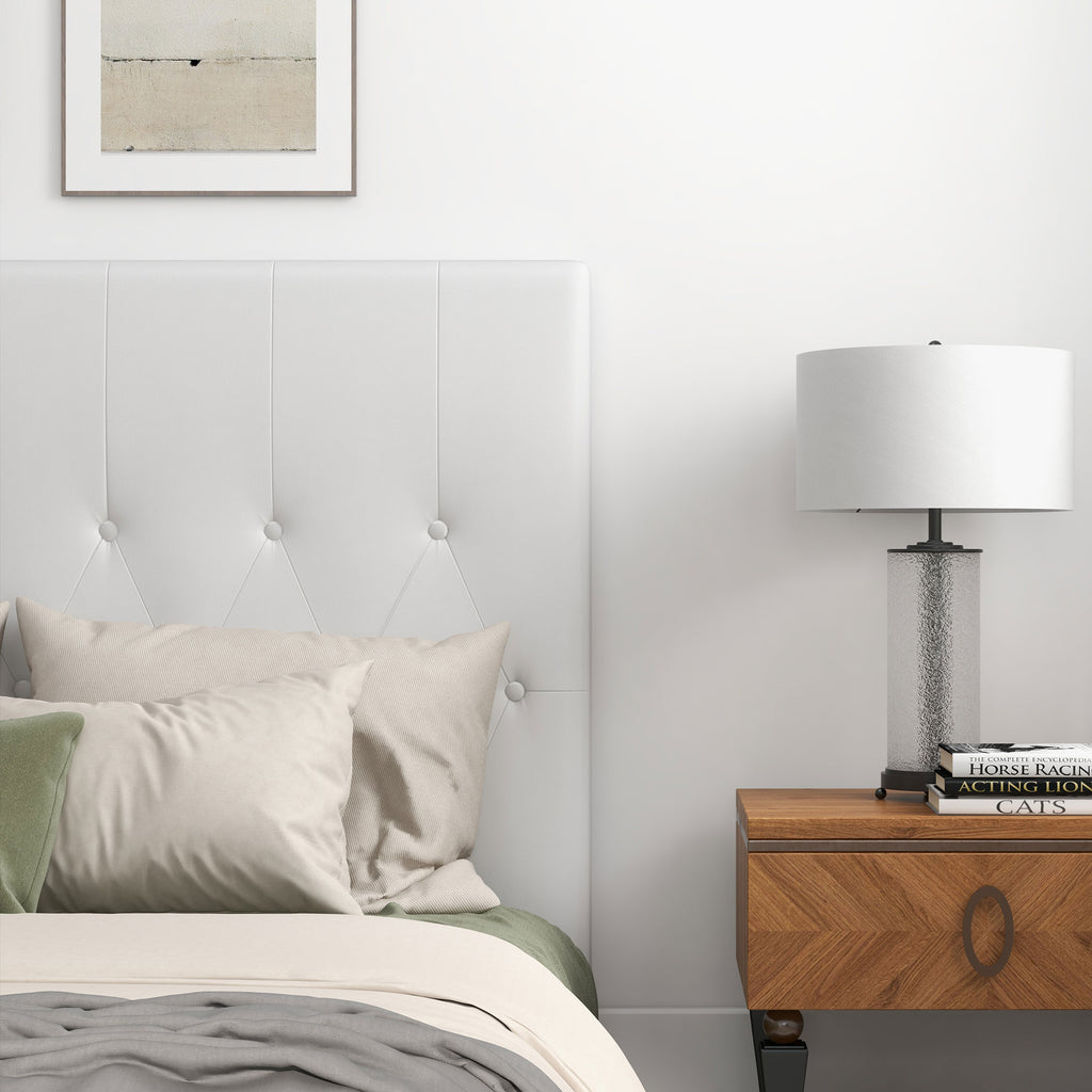 Double Bed Headboard Padded with Button Design, PU Leather and MDF, 160x7x120 cm, White