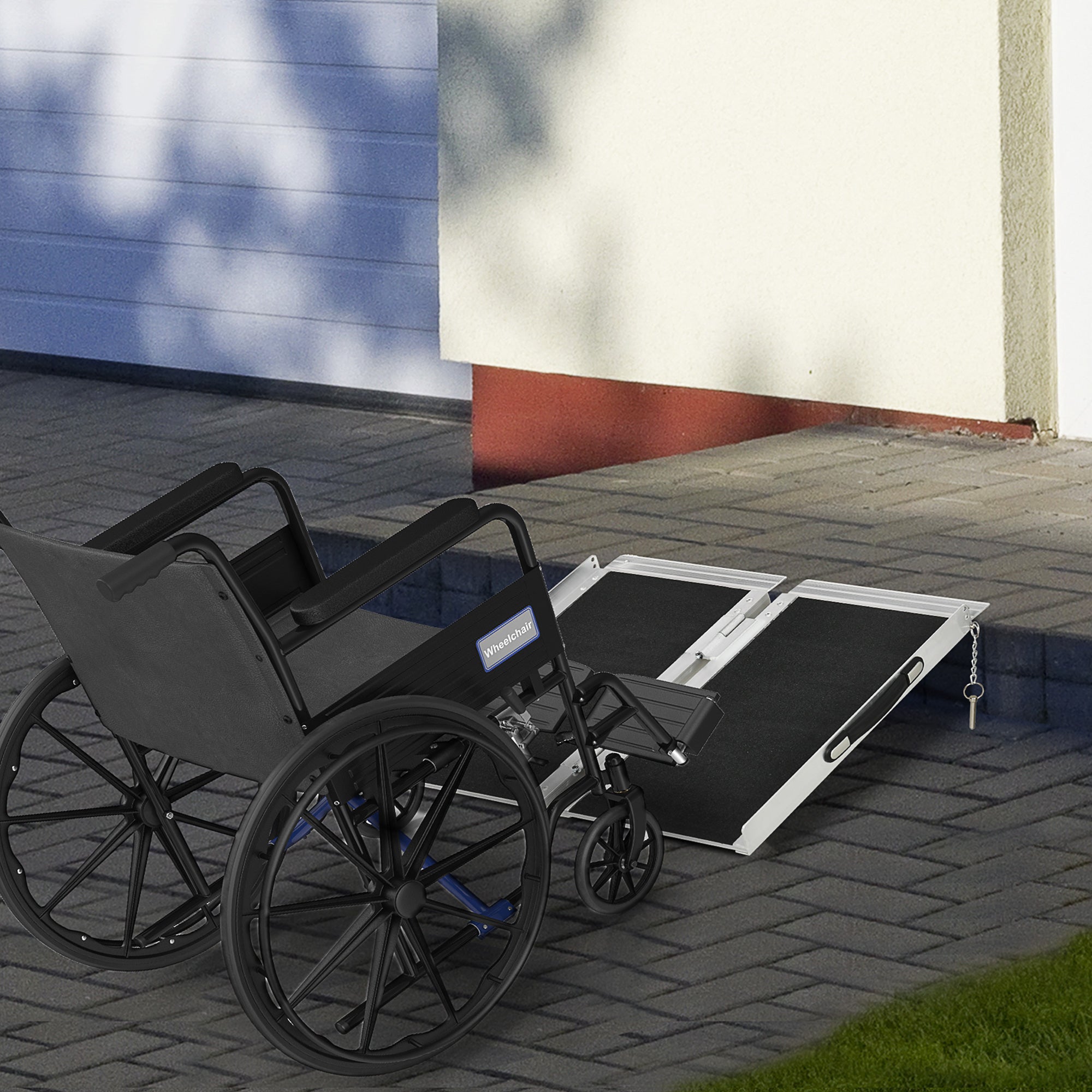 Folding Wheelchair Ramp with Side Guides, Aluminum Alloy, 61x72 cm, Silver and Black
