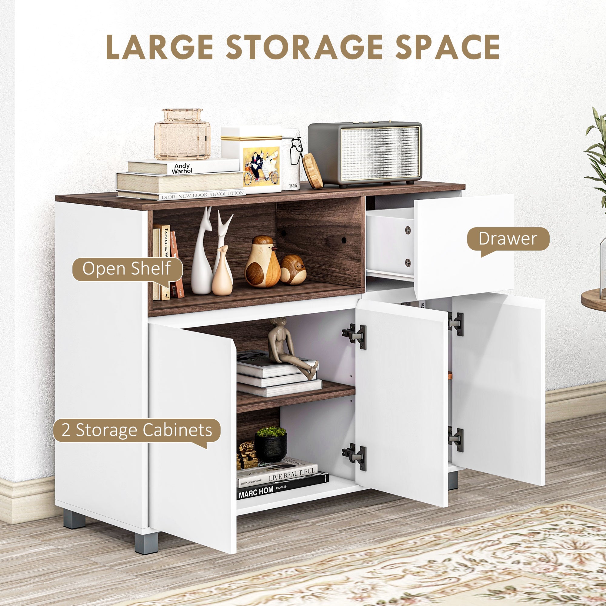 Homcom Modern Cooking Wooden Kitchen with lockers, drawer and open compartment, 105x39x83cm, white - Borgè