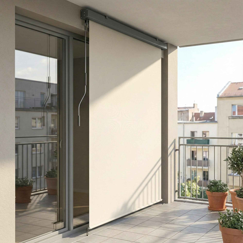 Outsunny Anti-UV Polyester Roller Blind with Aluminum Cassette and Crank, 250x160 cm, Cream White