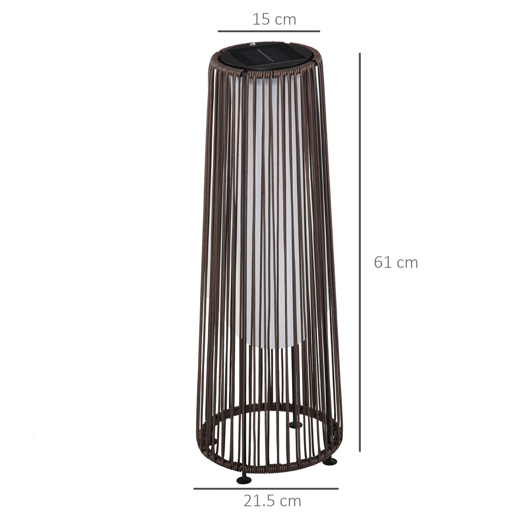 Outsunny Solar Garden Lantern with LED Light in Rattan and Metal, Ø21.5x61cm, Brown