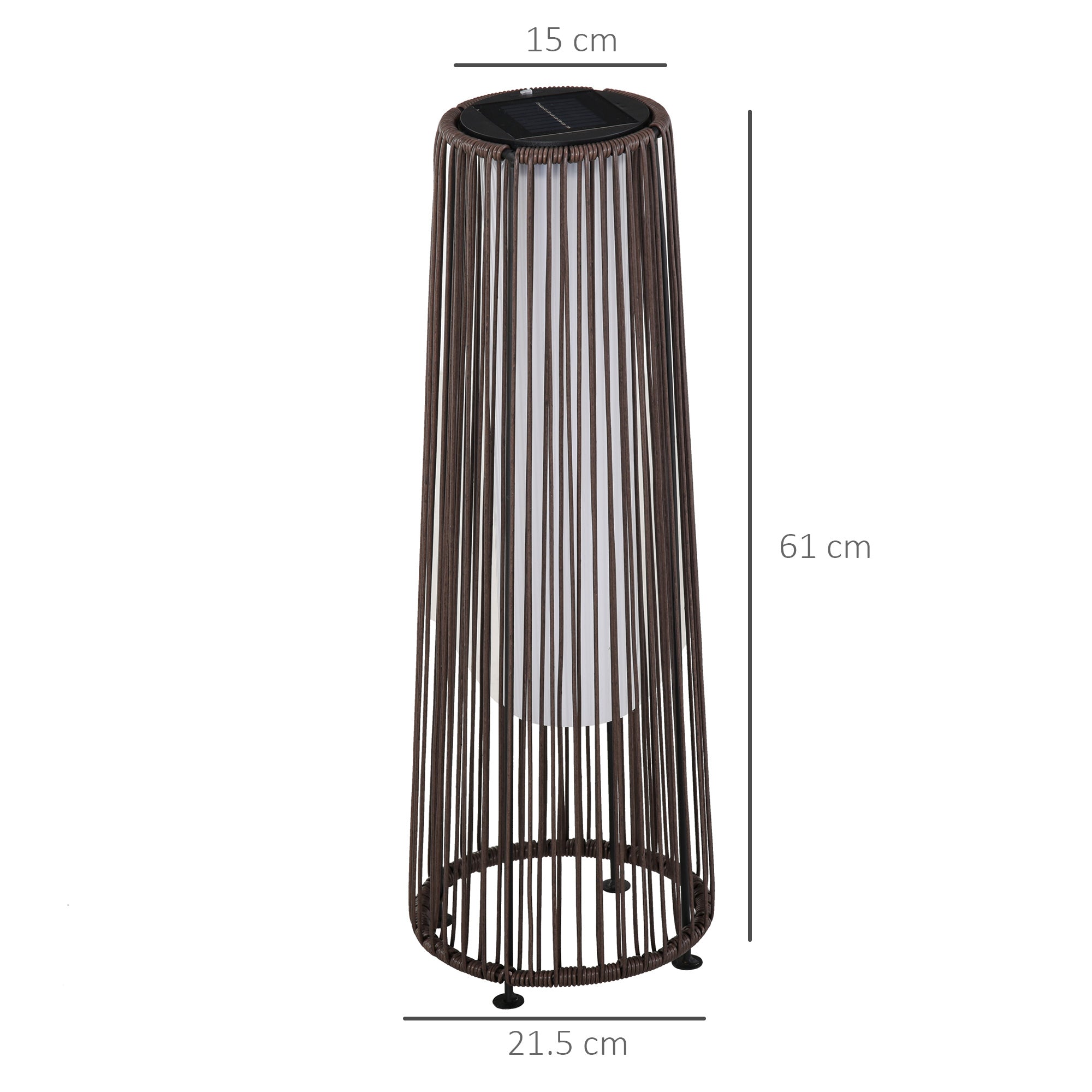 Outsunny Solar Garden Lantern with LED Light in Rattan and Metal, Ø21.5x61cm, Brown