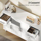 Elegant Buffet Sideboard with 2 Drawers and 3 Cabinets with Adjustable Shelves, Wooden, 120x38x86 cm, White