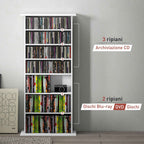 HOMCOM CD Storage Rack with 6 Adjustable Shelves, 360 CDs/185 DVDs Capacity, 58x24x124.5 cm, White