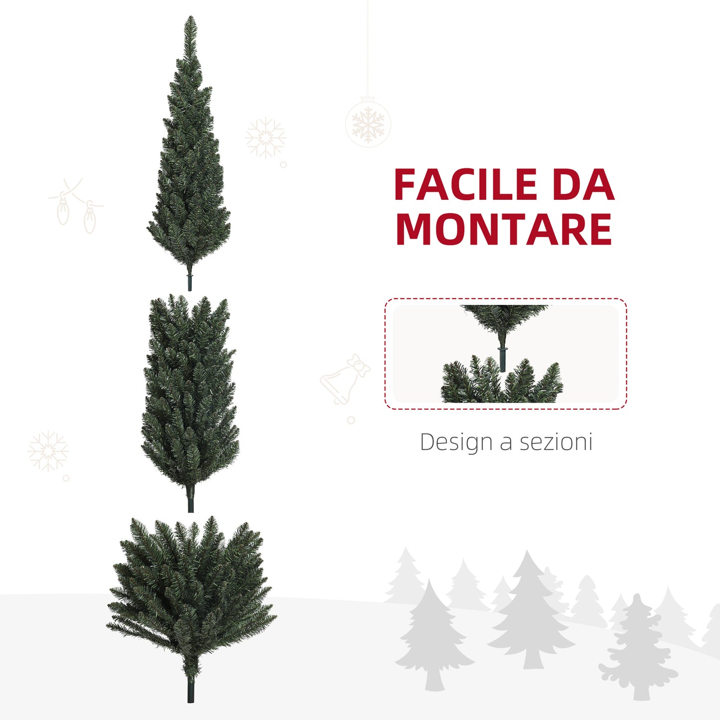 CHRISTMAS TREE - 225cm Tall Slim Christmas Tree Space Saving with 538 Branches with Steel Base for Indoors, Green