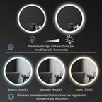 Bathroom Mirror with Adjustable LED Lights, Touch Control and Anti-Fog Design, Ø60 cm