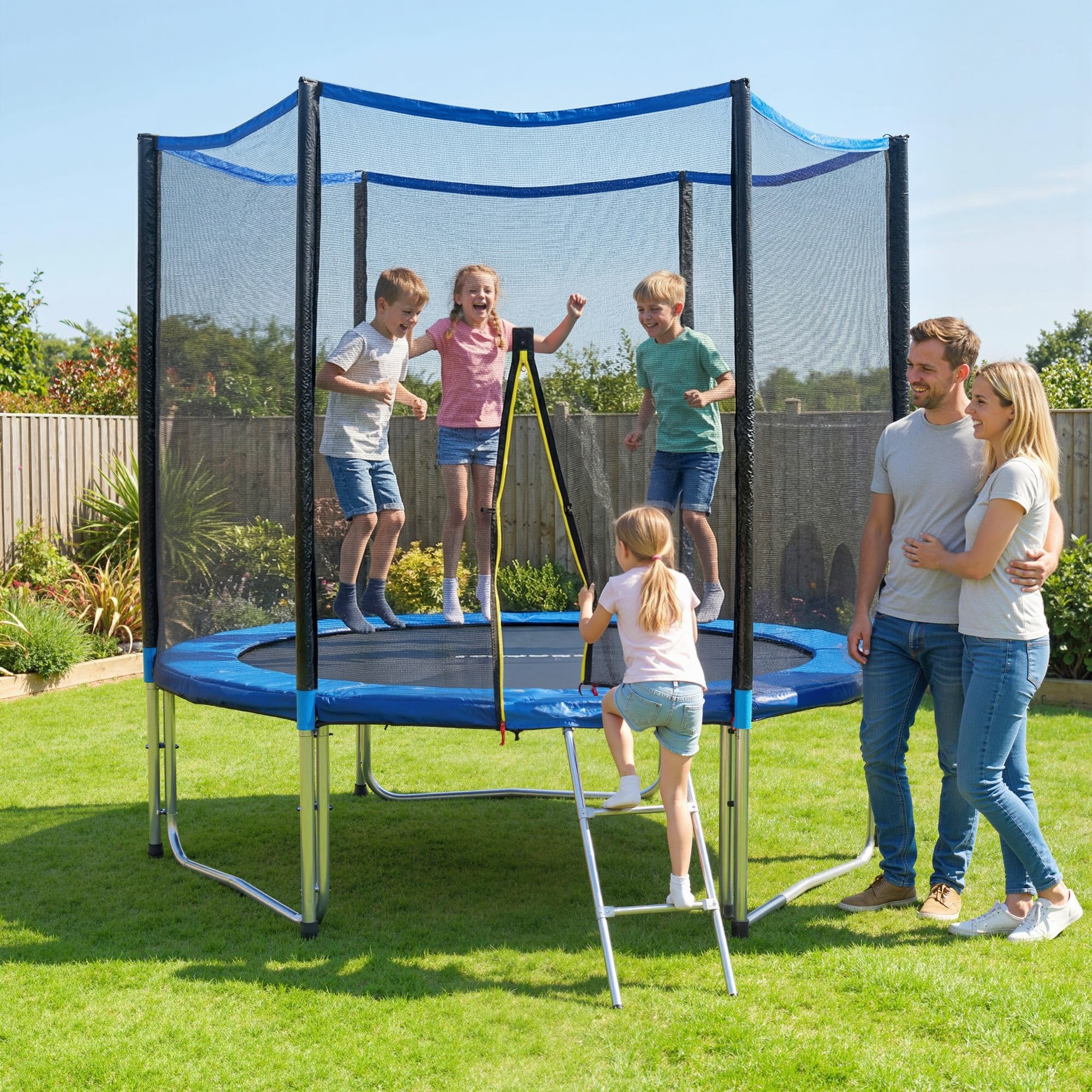 SPORTNOW 305cm Trampoline with Safety Net and Ladder for Outdoor Use