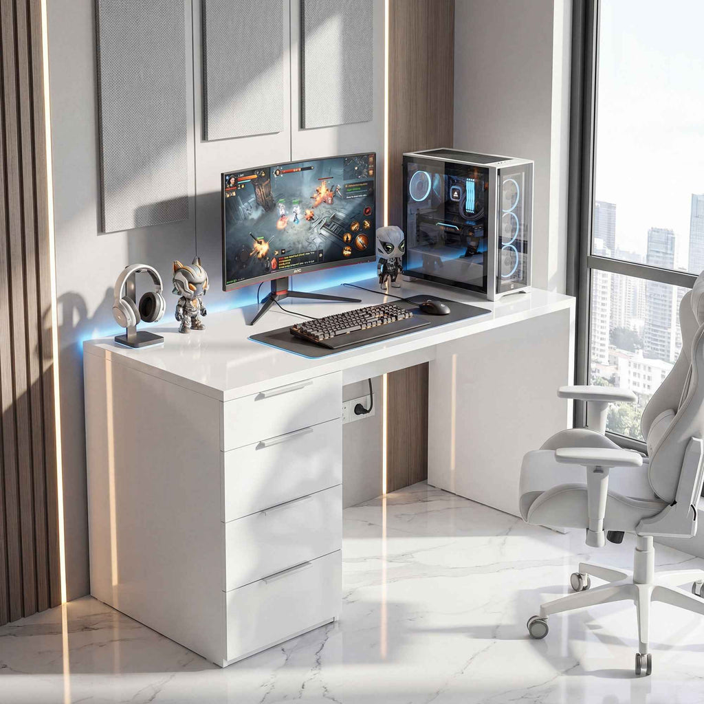 HOMCOM Space-Saving Desk Computer Table 4 Drawers 110x61.5x75 cm White