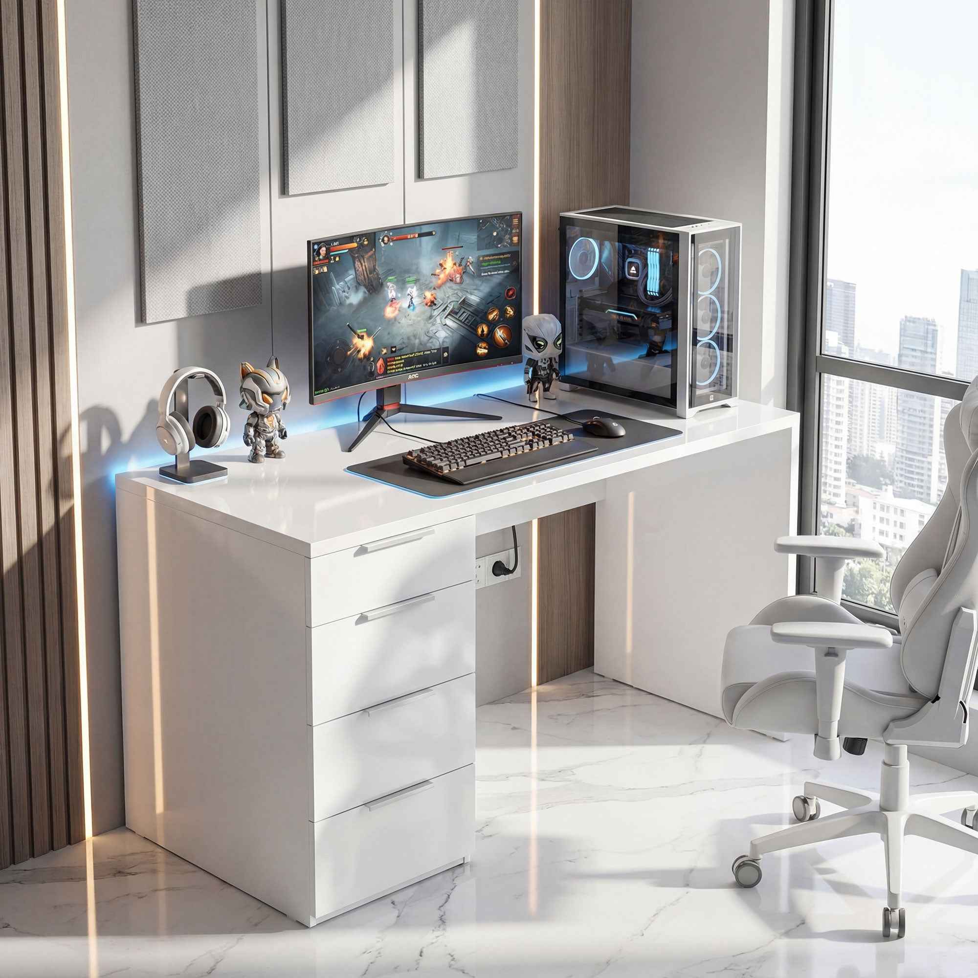 HOMCOM Space-Saving Desk Computer Table 4 Drawers 110x61.5x75 cm White