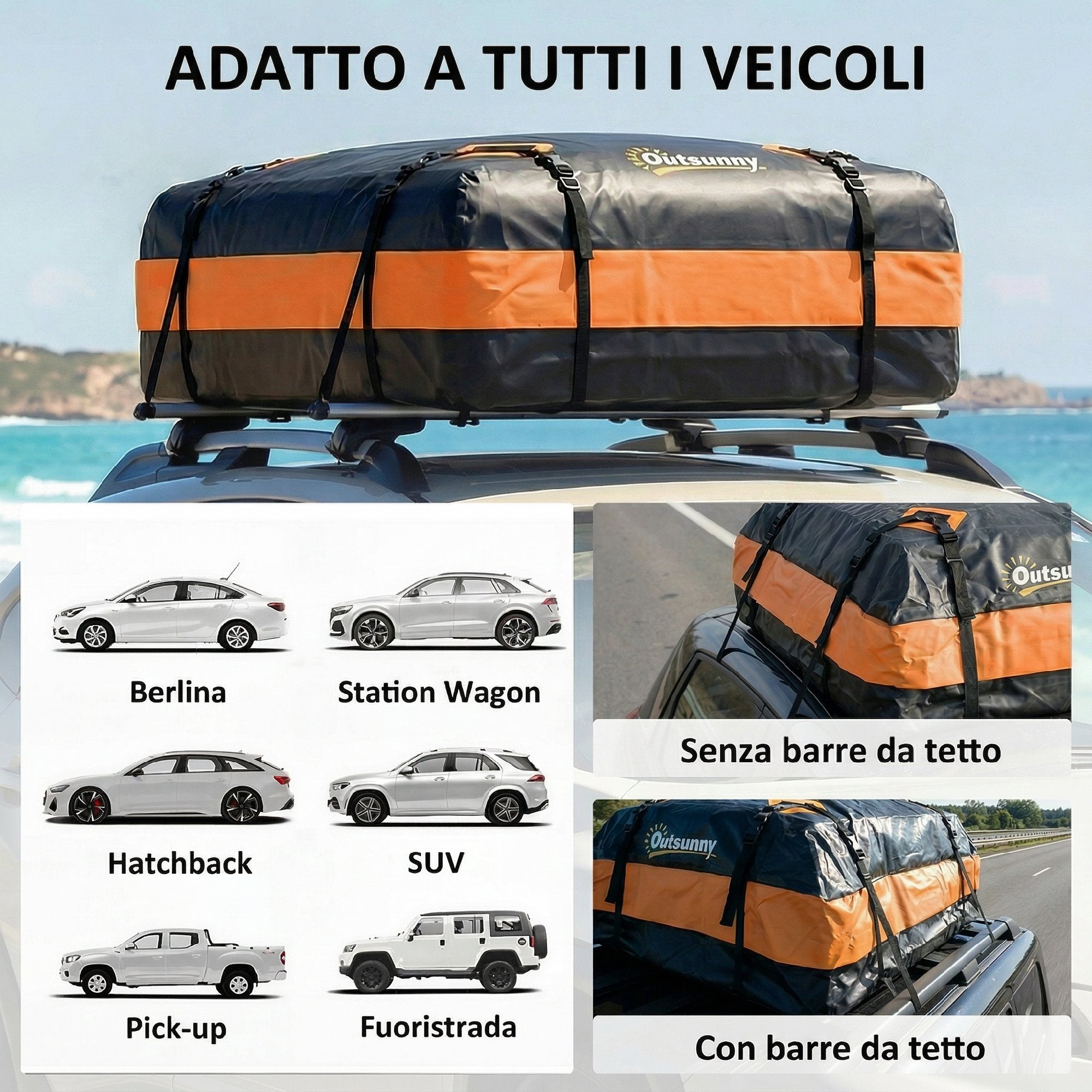 Outsunny Waterproof Roof Rack, 425 Liters, Orange