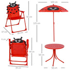 Garden Table and 2 Folding Chairs Set, Outdoor Table and Chairs with Umbrella for Children in Metal and Polyester, Red