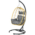 Hanging and Folding Armchair with Cushions, in Steel and PE Rattan, 102x102x195 cm, Black Gray and Beige - Borgè