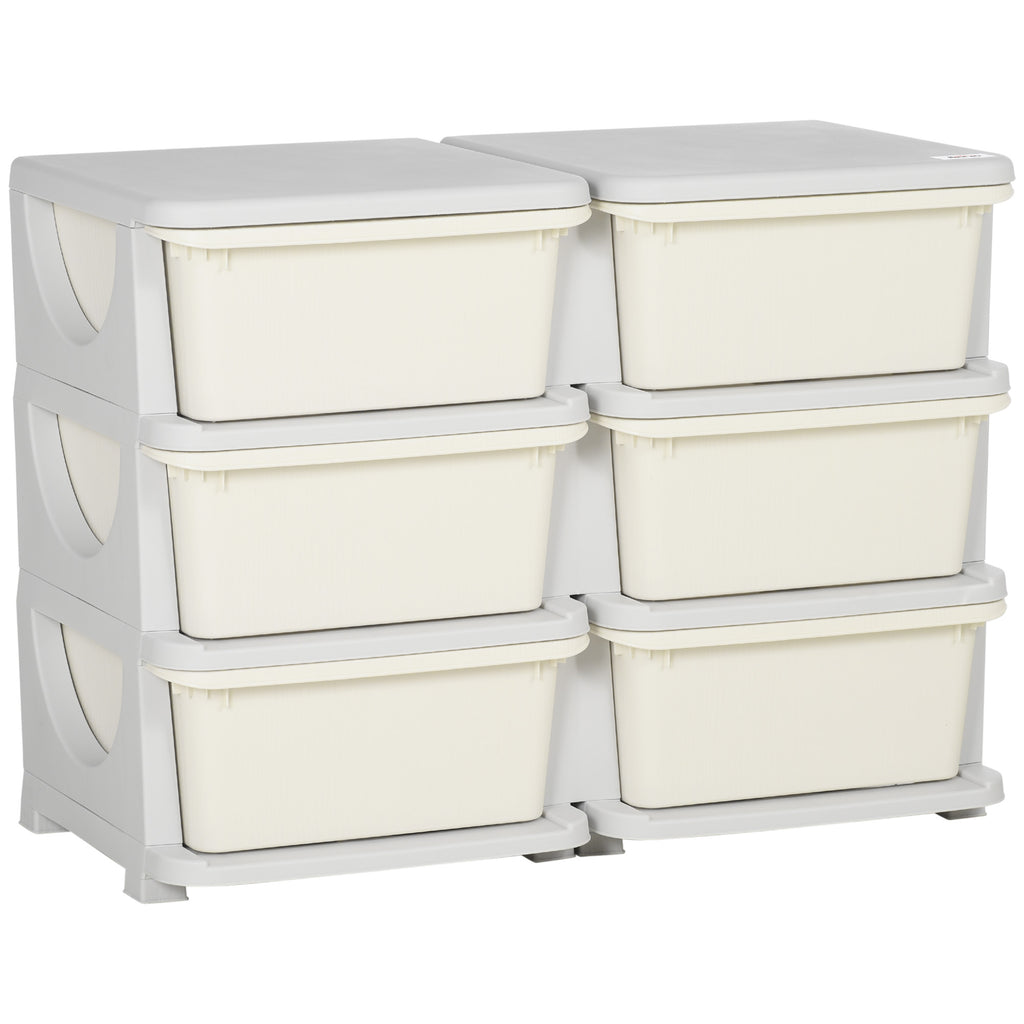 6-Drawer Children's Chest of Drawers for 3-6 Years Old with Rounded Edges, in PP Cream White, 75x37x56.5 cm