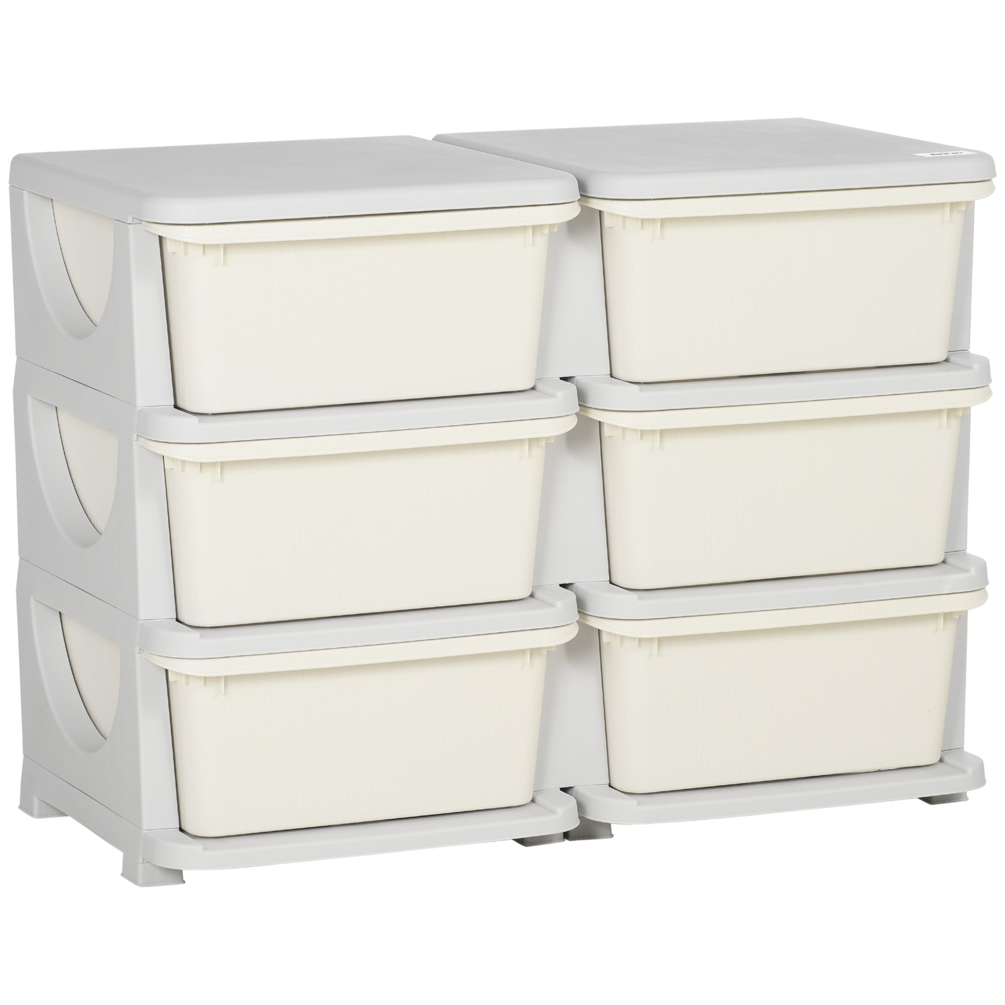 6-Drawer Children's Chest of Drawers for 3-6 Years Old with Rounded Edges, in PP Cream White, 75x37x56.5 cm