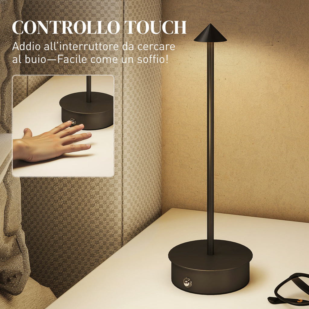 USB Rechargeable Touch Table Lamp, Adjustable 3000K/4500K/6500K, 4-8 Hour Battery Life, Black