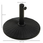 12.5kg Round Rattan Effect Umbrella Base, Support for 38mm and 48mm Poles, Ø44.5cm, Black