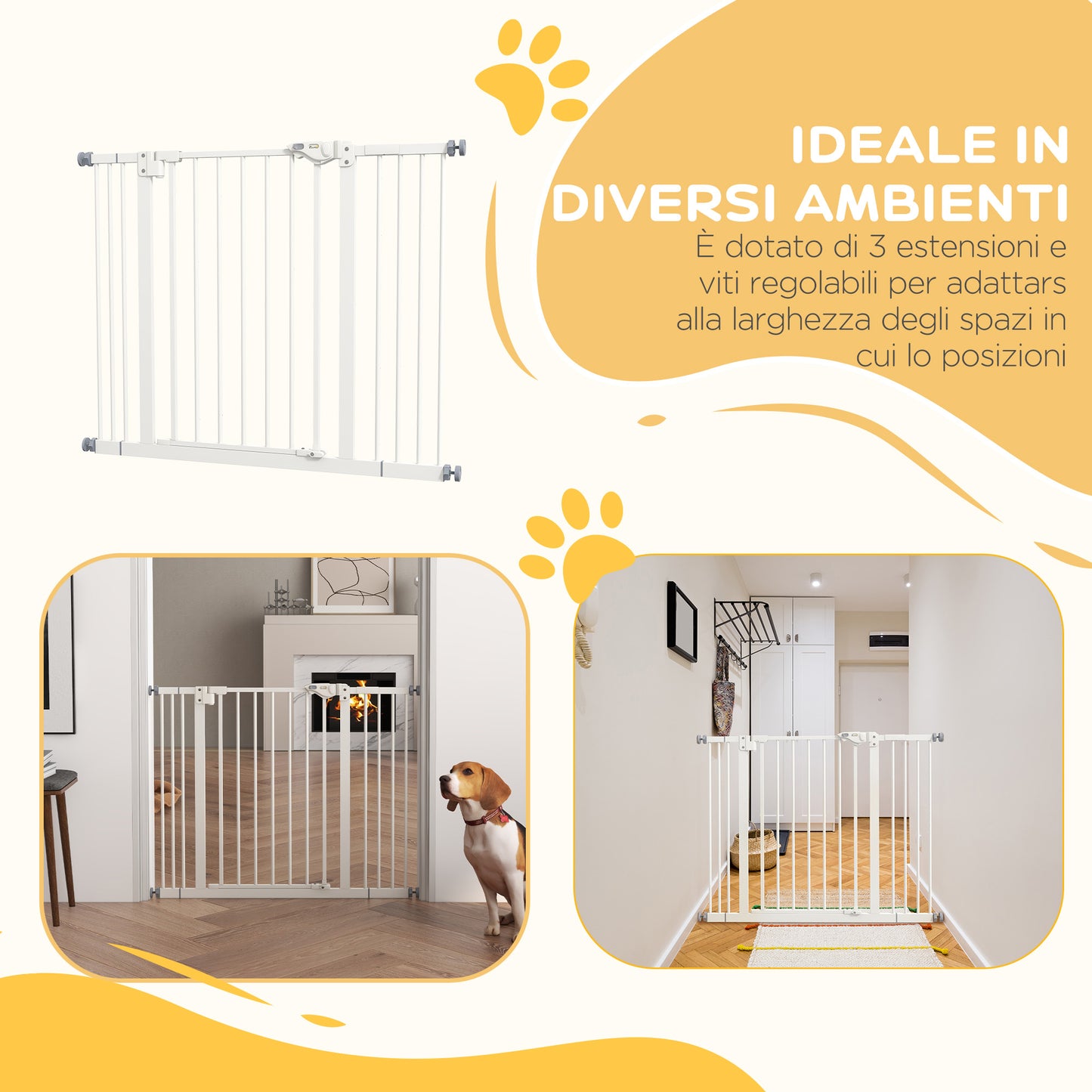 PawHut Adjustable Dog Gate up to 100 cm without Screws with 2 Extensions and Height 72 cm, White - Borgè