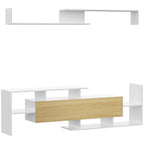 TV Cabinet with Wall Shelf, Open Shelves and Wooden Cabinet, White and Natural Wood