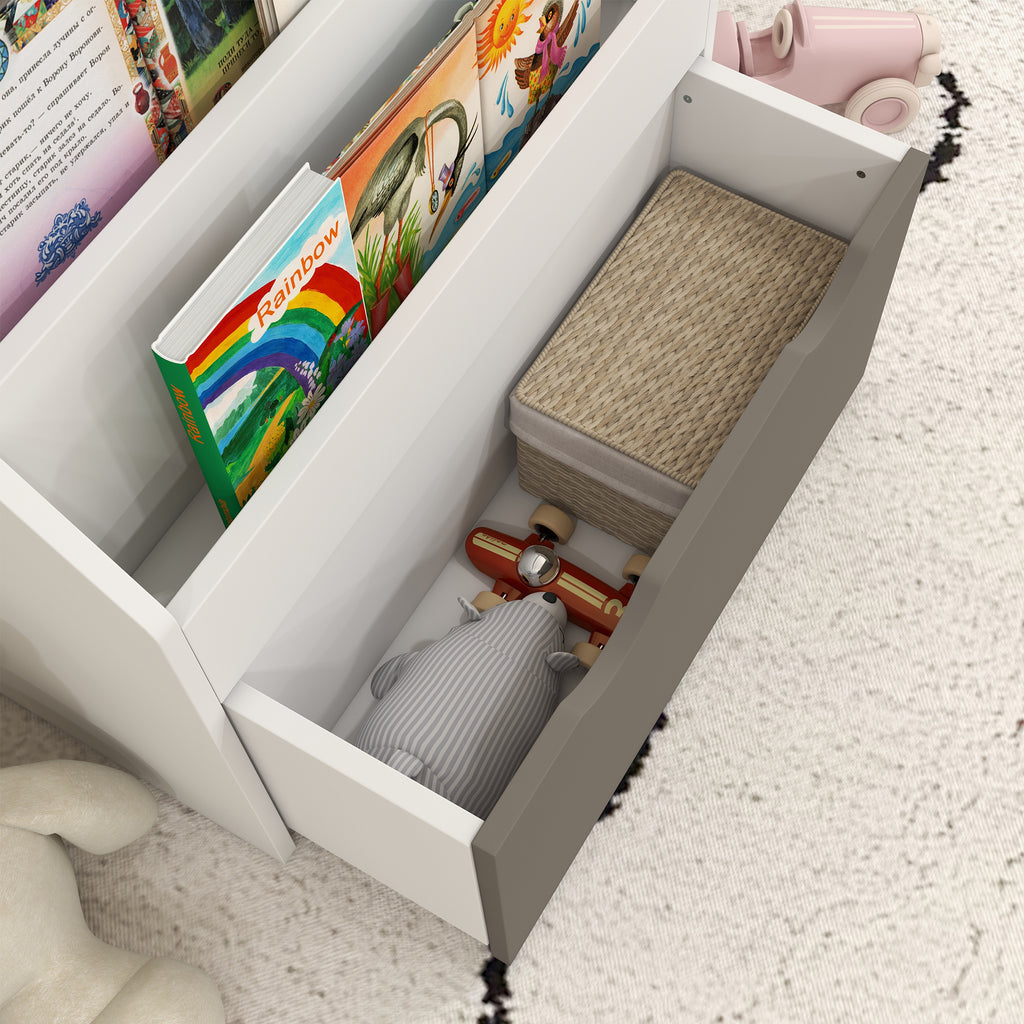 Children's Bookcase for 3-8 Years Old, 3 Shelves with Lower Drawer, MDF, 62.5x30x70 cm, Grey