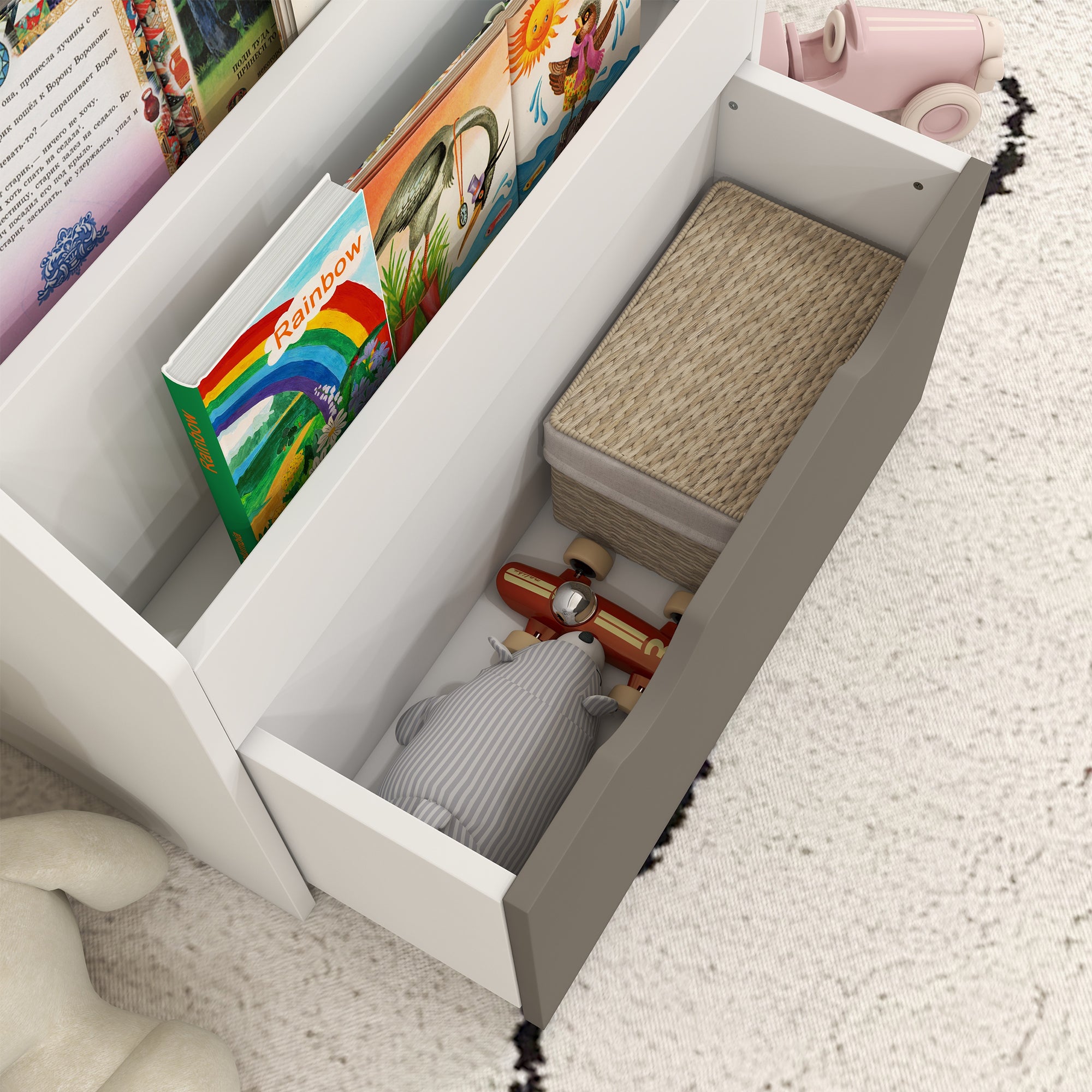Children's Bookcase for 3-8 Years Old, 3 Shelves with Lower Drawer, MDF, 62.5x30x70 cm, Grey
