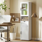 HOMCOM Wooden Bathroom Column with 2 Cabinets, Drawer and Open Shelf, 40x30x165 cm, White