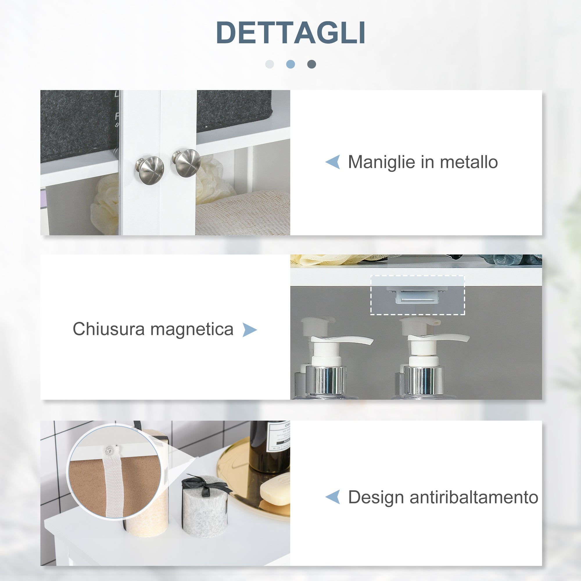 Bathroom Cabinet with Two Cabinets, Glass Doors and Adjustable Shelf, 60x30x108.5 cm, White