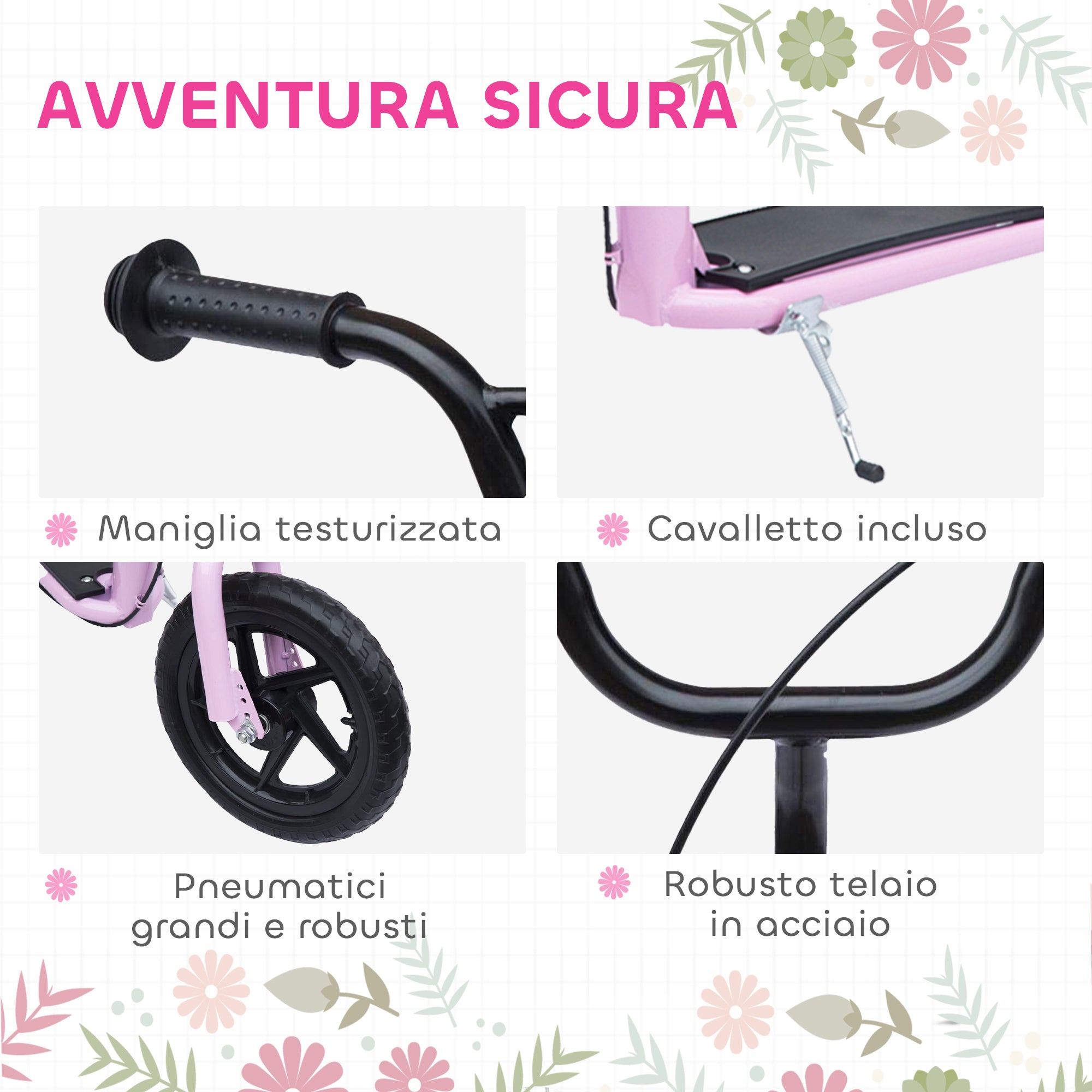 Kids Scooter for 5-12 Years Old with Rear Brake and Adjustable Handlebar, 120x52x80-88 cm, Pink