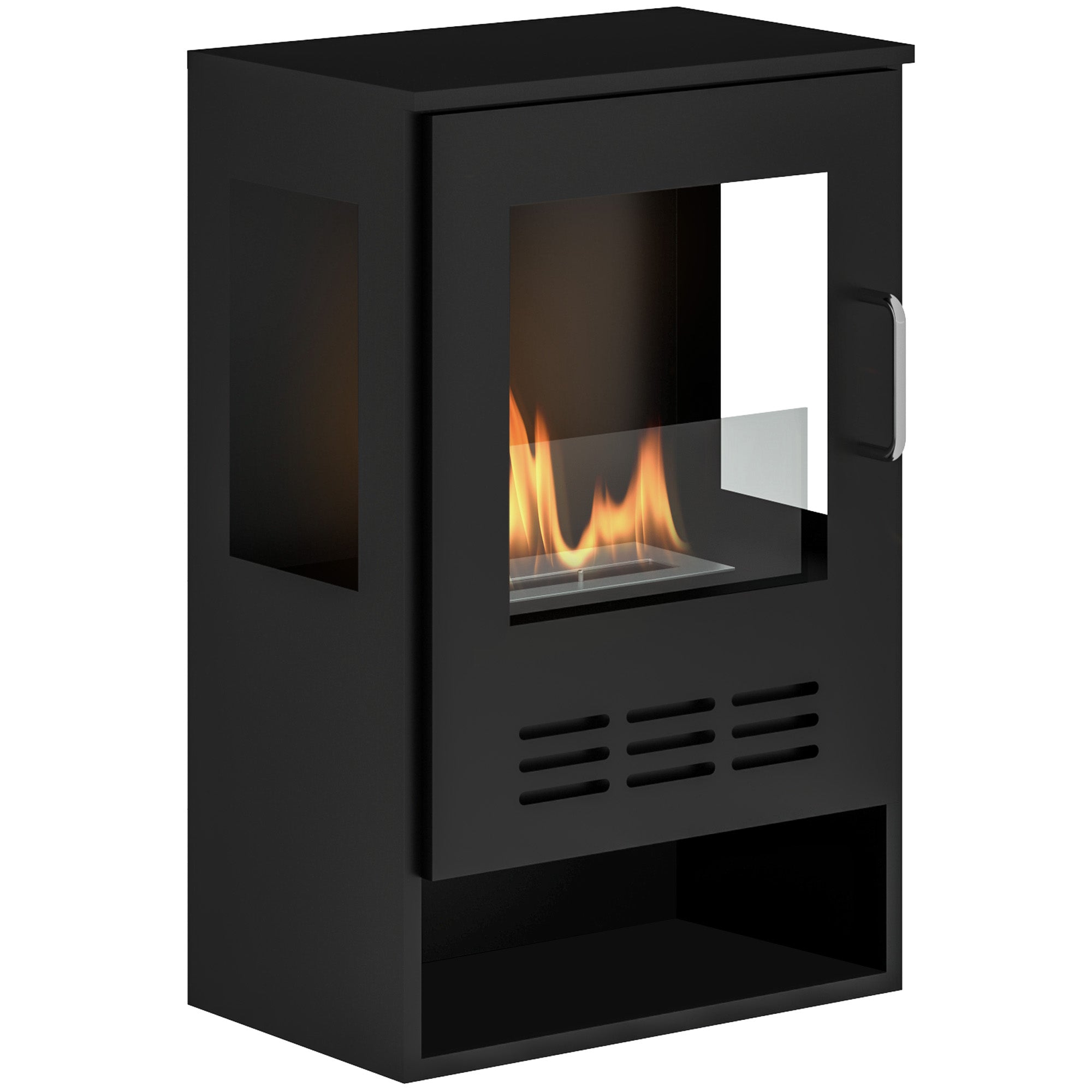 Freestanding Bioethanol Fireplace with 0.9L Burner and 3.3 Hour Duration, 44x28x68 cm, Black